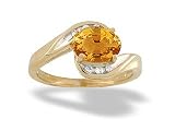 14K Yellow Gold Genuine Oval Citrine and Diamond Ring