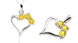 Round Cut Citrine Three-Stone Heart Pendant Sterling Silver