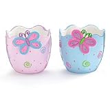 Set Of 2 Hand Painted Pottery Planters With Hanging Butterfly Accent Whimsical Home Decor - B0013FFDHG