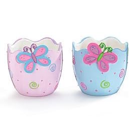 Set Of 2 Hand Painted Pottery Planters With Hanging Butterfly Accent Whimsical Home Decor by Bedroom Sets