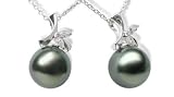 18K white gold Bamboo Princess Black Tahitian cultured pearl and diamond pendant