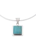 Sterling Silver Square Shape Turquoise Pendant with 18 Omega Chain