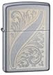 Zippo "Scrolled Feather" Satin Chrome Lighter, 21139, NEW