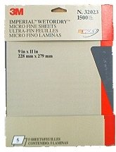 3M Imperial Wetordry Sheet, 9 in x 11 in, Grade 1500, Pack of 5 Sheets