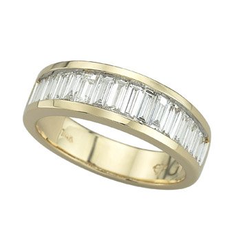 14K Yellow Gold 0.99cttw Simple Irresistible Channel Set Baguette Diamond Wedding Band