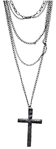 Leegoal Fashion Retro Multi-layer Chain Pendant Black Cross Metal Long Necklace Gift
