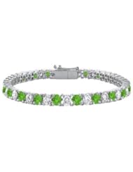 Peridot and Cubic Zirconia Prong Set 10K White Gold Tennis Bracelet 10.00 CT TGW