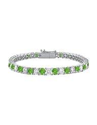 Sterling Silver Round Peridot and Cubic Zirconia Tennis Bracelet 10.00 CT TGW