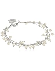 Anne Klein "Pretty In Pearl Basics" Silver-Tone White Pearl Triple Row Bracelet