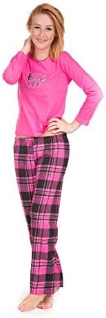 Emily Stacy Ladies Long Sleeve Pajama Set-fuchsia Round Neck Top & Fuchsia Black Pant (X-Large)