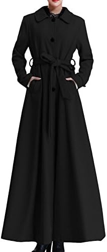 Chalmart Women's Slim Winter Maxi Insulated Greatcoat Belted Wool Outwear Coats Black Asian M/US 4-6(Bust: 34.6")