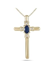 Sapphire and Diamond Cross Pendant 10K Yellow Gold