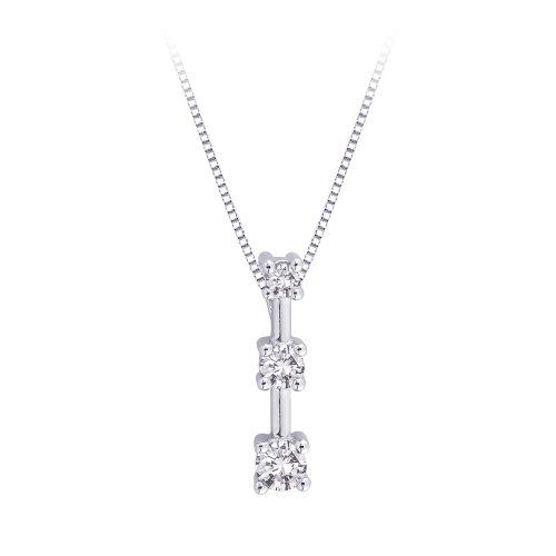 3 Diamond Pendant 1/4 ct. in 14K White Gold with Chain (Higher Quality)
