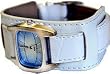 White leather strap band rectangular face wrist watch