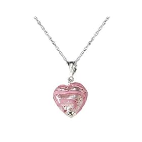 Rose Heart Murano Glass Pendant in Sterling Silver