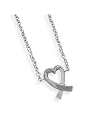 16"+1"Extension Rhodium Plated Necklace with Overlap Heart