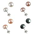 7.5-8mm EZ Match AAAA Cultured Pearl Platinum Overlay CAREFREE Sterling Silver Stud Earrings Set (LS1B)