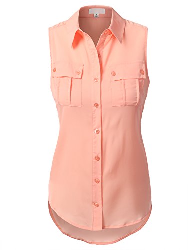 J.TOMSON Womens Sleeveless Button Down Blouse