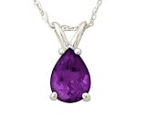 All-Natural Genuine 8x6 mm, Pear Shape Amethyst pendant set in Platinum