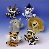 12pc Wild Safari Plush Animal Finger Puppet Set