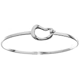Sterling Silver Open Bean Bangle Bracelet with Hook Closure