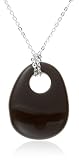 Sterling Silver Black Agate Pendant, 16"-18"