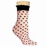 PALE PINK & BLACK FUN SHEER DOTS BETSEY JOHNSON SOCKS