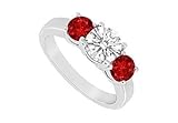 IMAGE OF Three Stone Ruby and Diamond Ring : 14K White Gold - 1.25 CT TGW - Manufacturer by FineJewelryVault