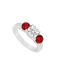 Three Stone Ruby and Diamond Ring 14K White Gold - 1.25 CT TGW