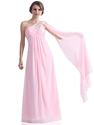 Sheath Chiffon Beaded Cocktail Floor Length One Shoulder Homecoming Dress/Bridesmaid Dress/Prom Dress/Wedding Dress  With a Ribbon 