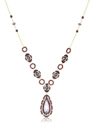 Miguel Ases Garnet and Swarovski Station Pendant Necklace, 16"