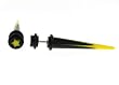 Fake Acrylic Taper - Black and Yellow with Yellow Star Logo - 16g Wire Stud - 2 Gauge - 43.75mm Length - Sold as a Pair