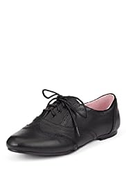 Leather Almond Toe Punch Hole Panelled School Shoes