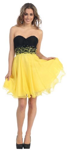 Strapless Cocktail Party Junior Prom Short Dress #872 (8, Yellow)