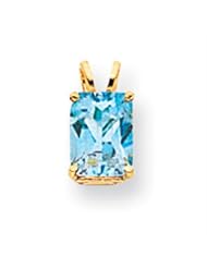 14k Gold 8x6mm Emerald Cut Blue Topaz pendant