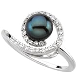 Platinum Black or White Akoya Pearl and Diamond Ring