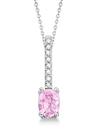 1.10ct Dangling Drop Graduated Natural Pink Sapphire Pendant Necklace 14k White Gold