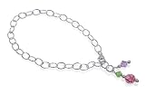 Genuine .925 Sterling Silver Oval Chain Ankle Bracelet Pink , Green & Lavender Swarovski Crystal Anklet