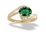 14K Yellow Gold Oval Created Emerald and Diamond Ring