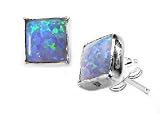 Sterling Silver Square Created Opal Stud Post Earrings