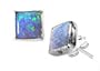 Sterling Silver Square Created Opal Stud Post Earrings