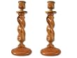 Pair of Straight Solid Olive Wood Winding Candle Holders.