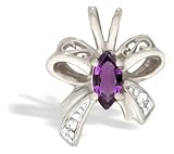 14K White Gold Genuine Marquise Amethyst and Diamond Butterfly Bowtie Pendant