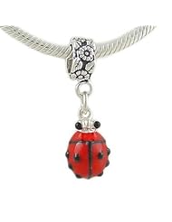 Lady Bug Enamel on 925 Sterling Silver Dangle Bead fits European Charm Bracelet