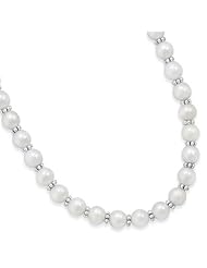 16" 8mm White Cultured Freshwater Pearls with Bali Spacers Necklace