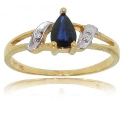 Sapphire & Diamond Ring in Yellow Gold - Pear Shape & Simple