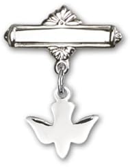 Sterling Silver Baby Badge with Holy Spirit Charm and Polished Badge Pin