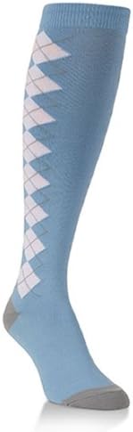 Unisex Light Blue and White Argyle Over the Calf Knee High Socks