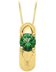 14K Yellow Gold Childrens Imitation Emerald Ring Pendant with Chain