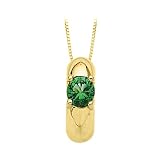 14K Yellow Gold Children's Imitation Emerald Ring Pendant with Chain